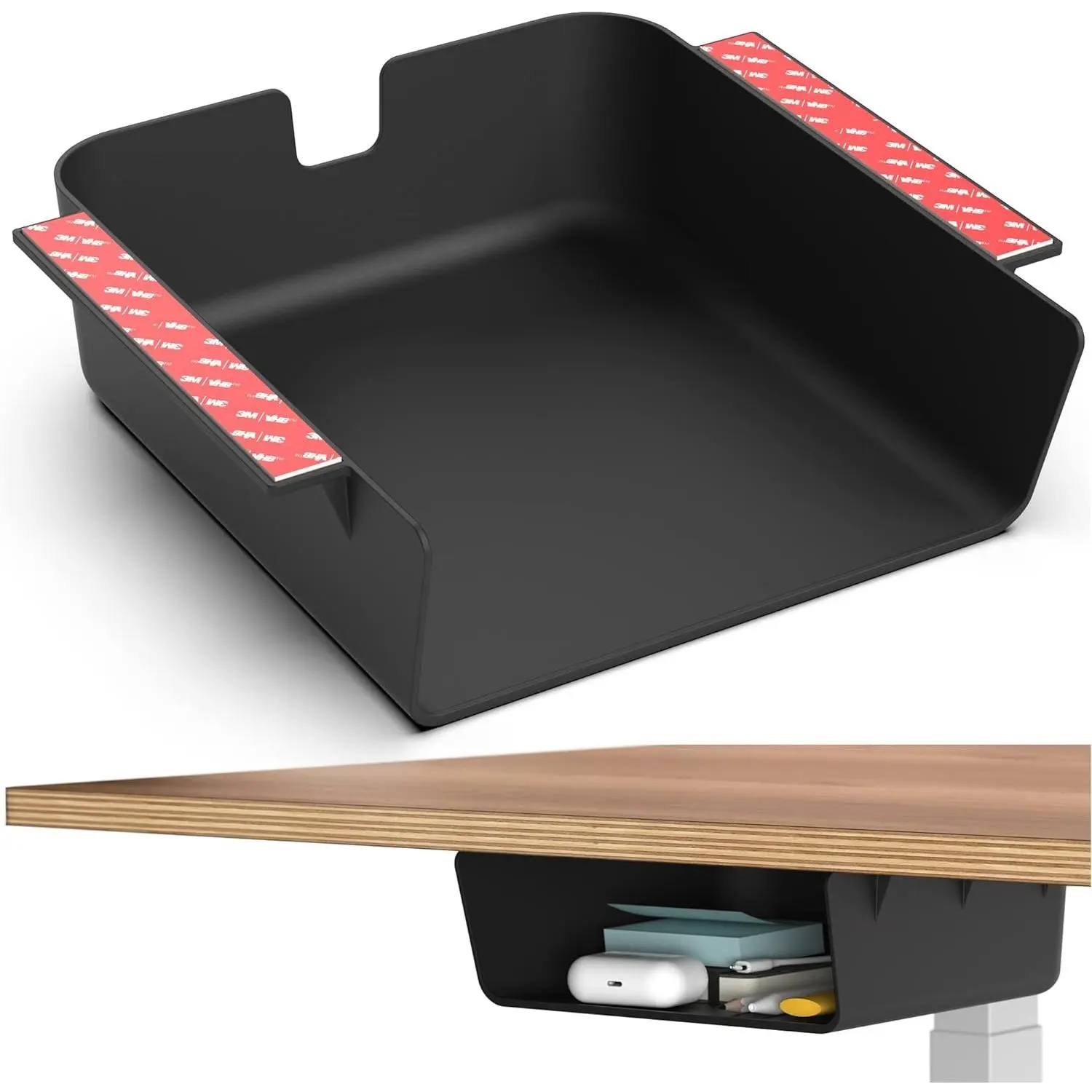 Under Desk Storage Shelf, Drawer Organizer for Office, Workstations, Tables, Sit Stand Desks, Gaming Setups, Mountable Storage Tray, Cable Management, Screw or Stick On with VHB Tape