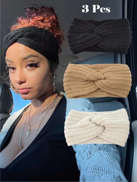 Knitted Cross Yarn Headband Set, Handmade Thickened Ear Protection Hat, Fashion Warm Hair Accessory for All Seasons