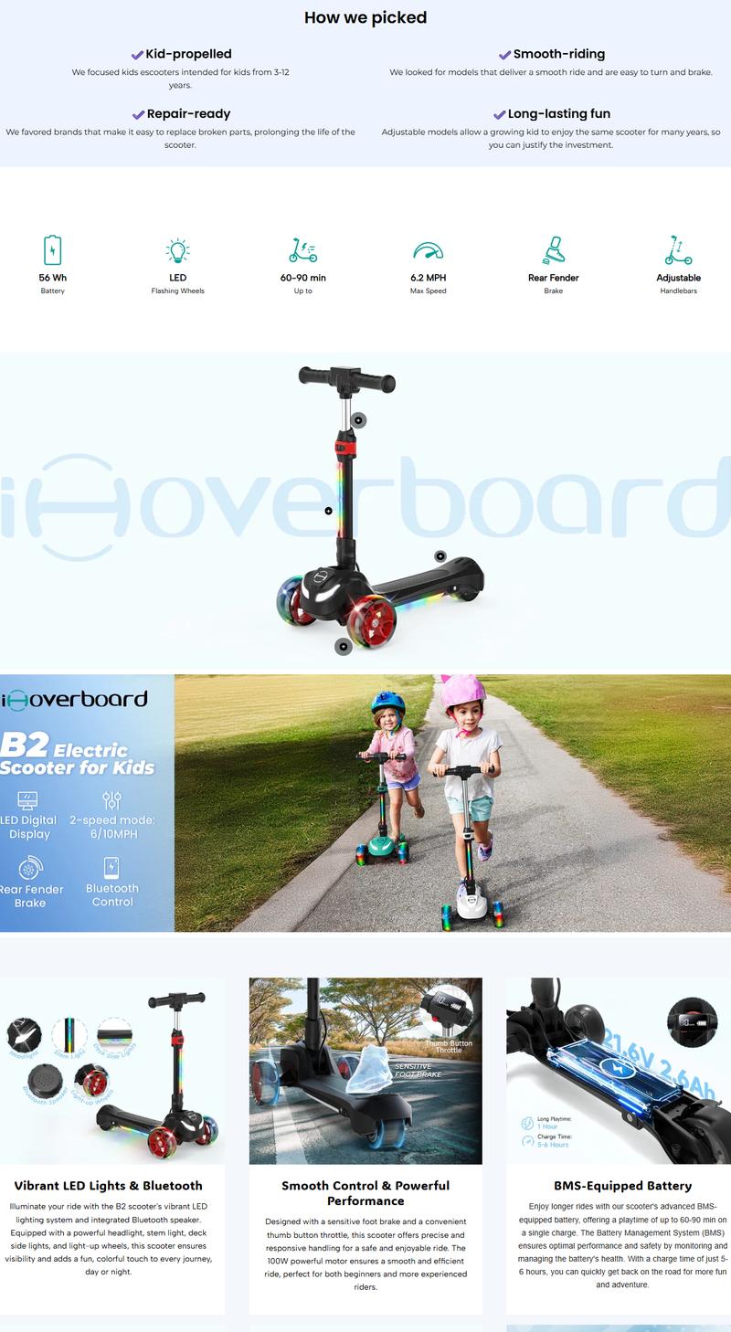 【New Year Sale】Electric Scooter, Light Up 3-Wheels Electric Scooter for Kids Age 3-8, 3-Height Adjustable, 1 Hour Playtime, Bluetooth Control, 110LBS Max Load Foldable Electric Scooter with Foot Brake