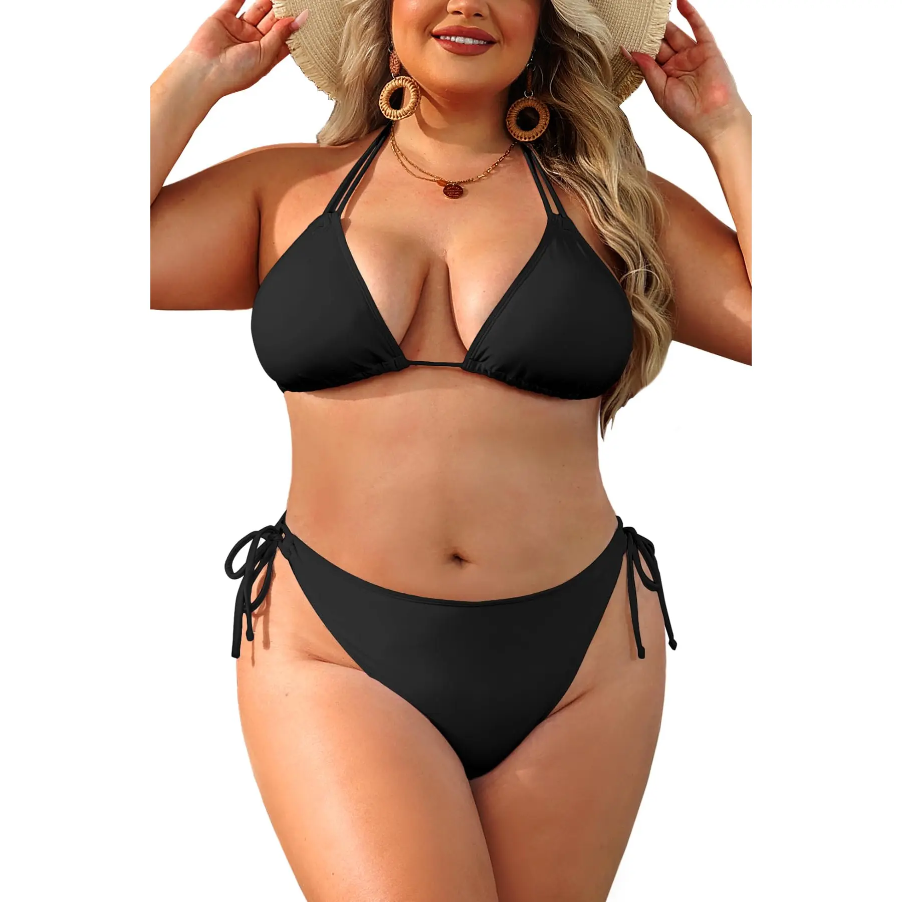 Daci Women Plus Size Triangle Bikini Sets Two Piece Double Straps Halter Swimsuit Side Tie String Sexy Bathing Suits