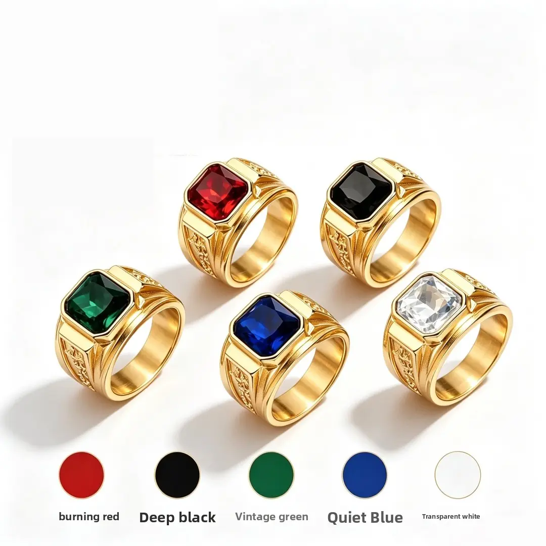 LovedenUnisex Four-Color Inlaid Gem Dragon Pattern Titanium Steel Ring, Non-Fading Stainless Steel Gothic Hip Hop Statement Finger Jewelry, Personality Retro Dragon Band for Daily Wear, Halloween Party & Gift for Men Women