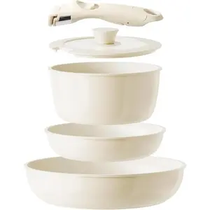 5-piece Ceramic Non-stick Cookware Set with Detachable Handle - Free from PFAS, PFOA, and PTFE