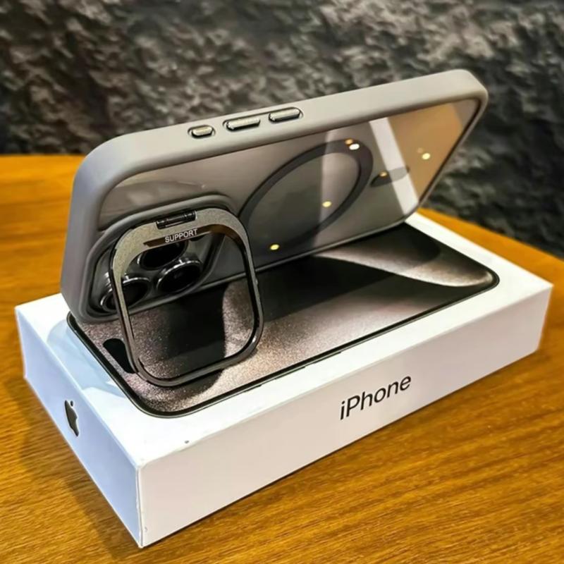 Apple 17 16 15 14 13 12 Max Plus Pro Magnetic Mobile Phone Case with MagSafe Camera Ring Holder, Military-Grade Protection, Anti-Fall, Non-Yellowing, Wireless Casing Protector Cover, Black Silicone