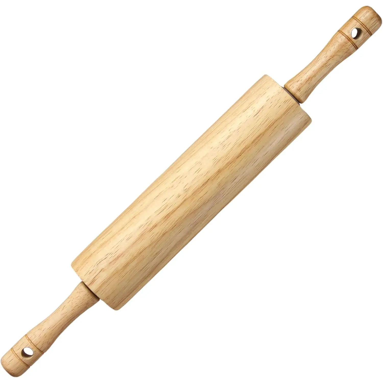 Rubberwood Rolling Pin with Handles – Smooth Dough Roller for Pizza, Pie Crust, Cookies, Fondant & Tortillas – Durable Kitchen Baking Essential, Rodillo Para Masa