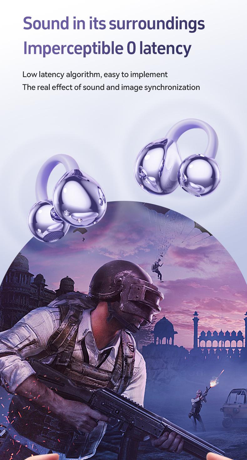 MUPUSONG Open Earbuds Air Conduction Wireless Bluetooth 5.4 Clip On with Microphone 42H Playtime Sports Running Exercise Eyeglass Wearers Audio Headphone Black