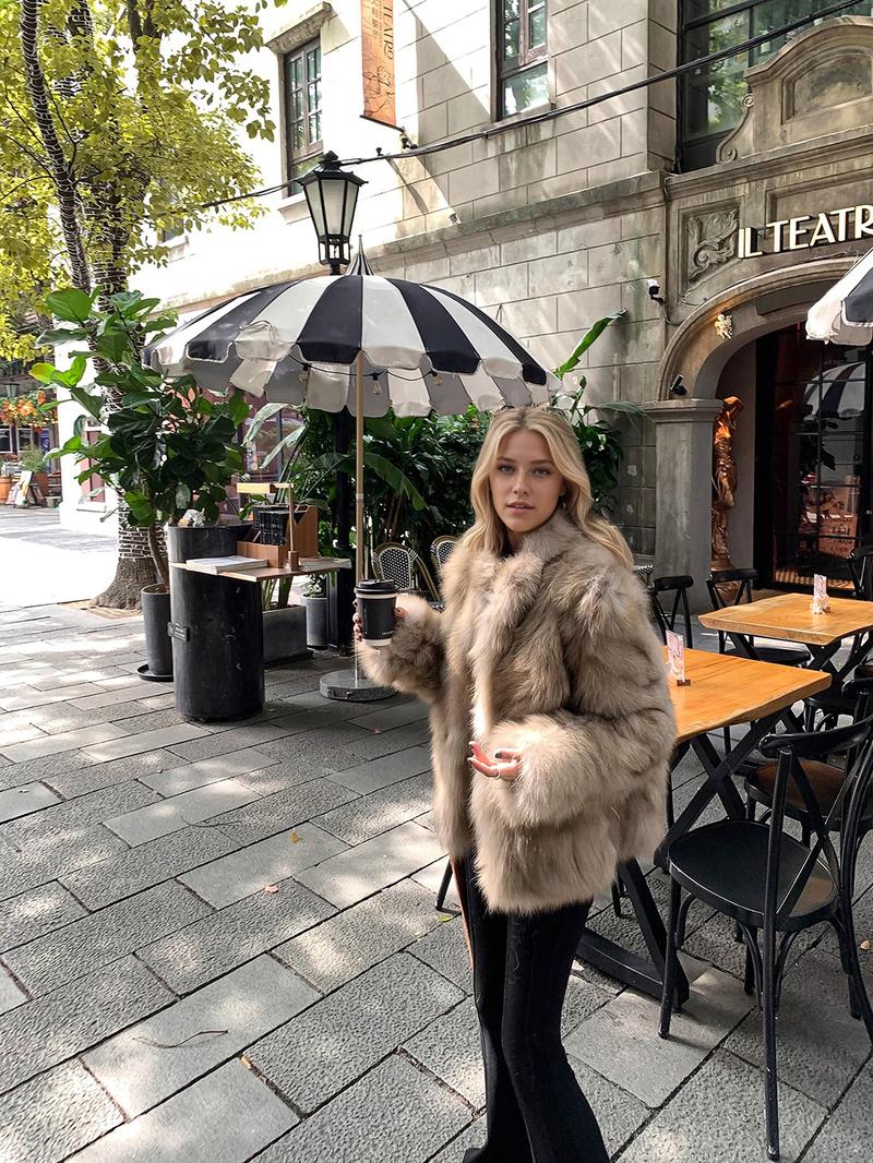 Women's Faux Fox Fur Coat, Stand Collar Long Sleeve H-Line Cut Thickened Warm Winter Fashion Casual Longline Outerwear, Casual Commuter Style