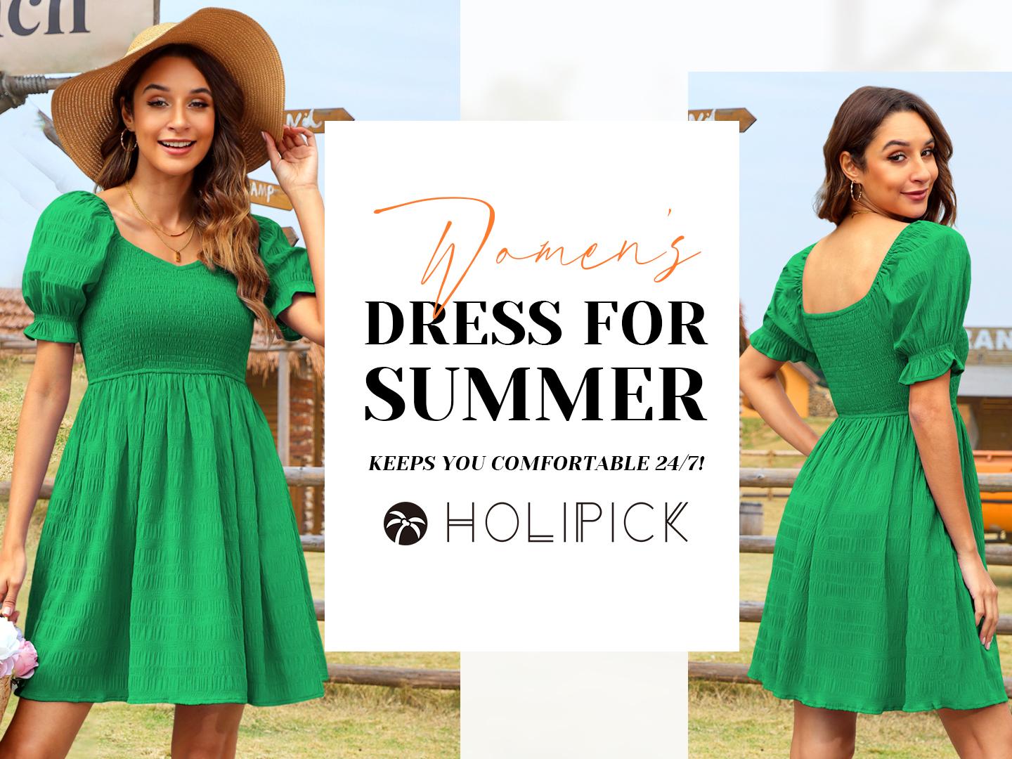 Holipick Womens Summer Dress - Smocked Sweetheart Neckline Puff Sleeve Flowy A-Line Short Cute Casual Spring Dresses for Teen 2026 Holipick Womens Summer Dress - Smocked Sweetheart Neckline Puff Sleeve Flowy A-Line Short Cute Casual Spring Dresses for Teen 2026