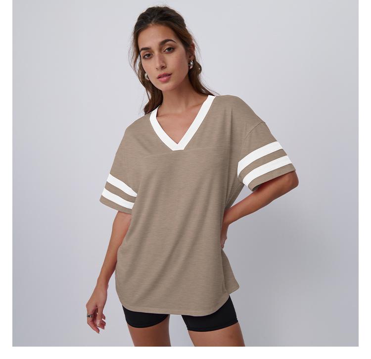 Trendy Queen Womens V-Neck Workout T Shirts Casual Loost Fit Y2K Tops Trendy Clothes 2025