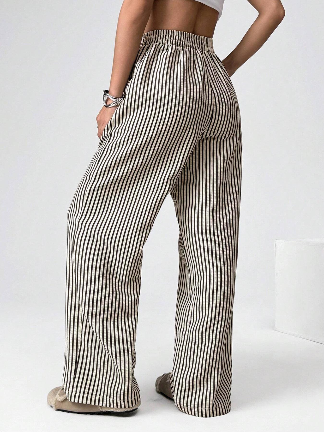 Women's Striped Textured Wide Leg Pants, Casual Lounge Pants for All Seasons, Stylish and Comfortable Long Trousers, Perfect for Casual and Formal Wear