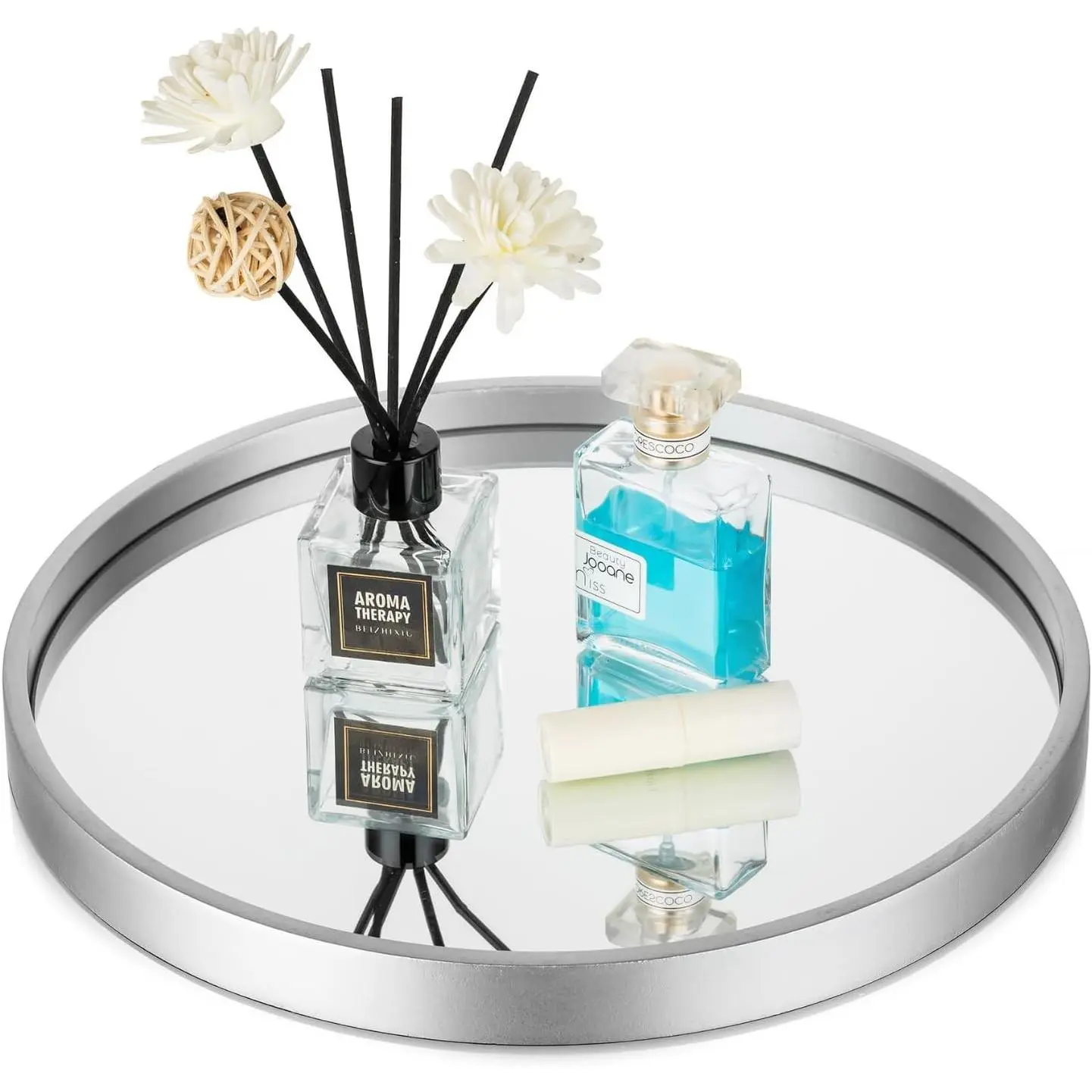 Vanity Trays for Bathroom Perfume Trays for Dresser Sliver | 12'' Mirror Decorative Round Trays for Women, Entryway Table Decor for Makeup Jewelry