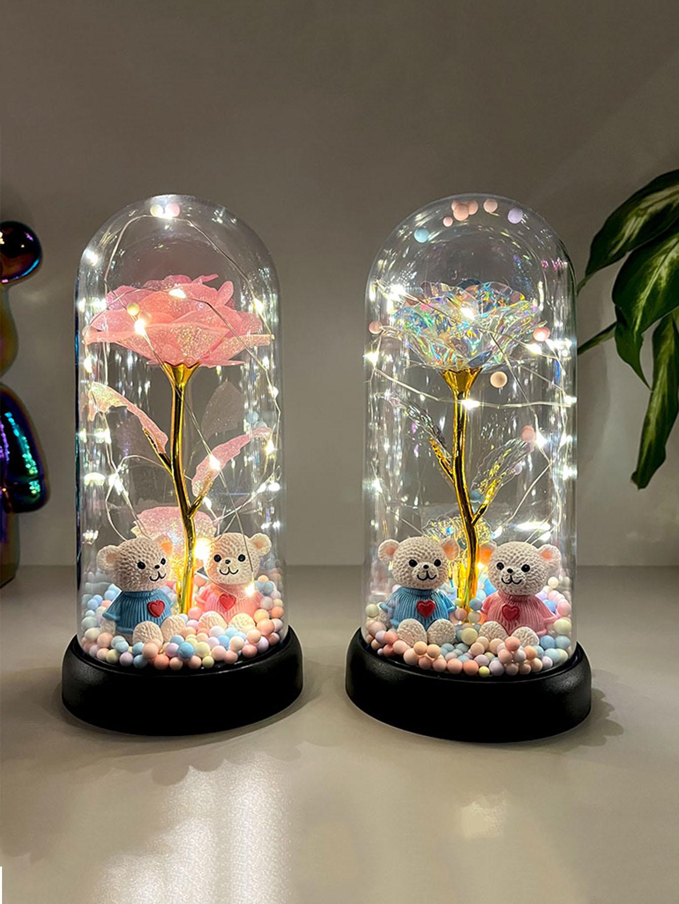 Colorful Light-Up Rose Night Glow Gift with Plastic Cover for Women, Decorative LED Light, Perfect for Valentine's Day, Birthdays and Weddings, Led Home Decor