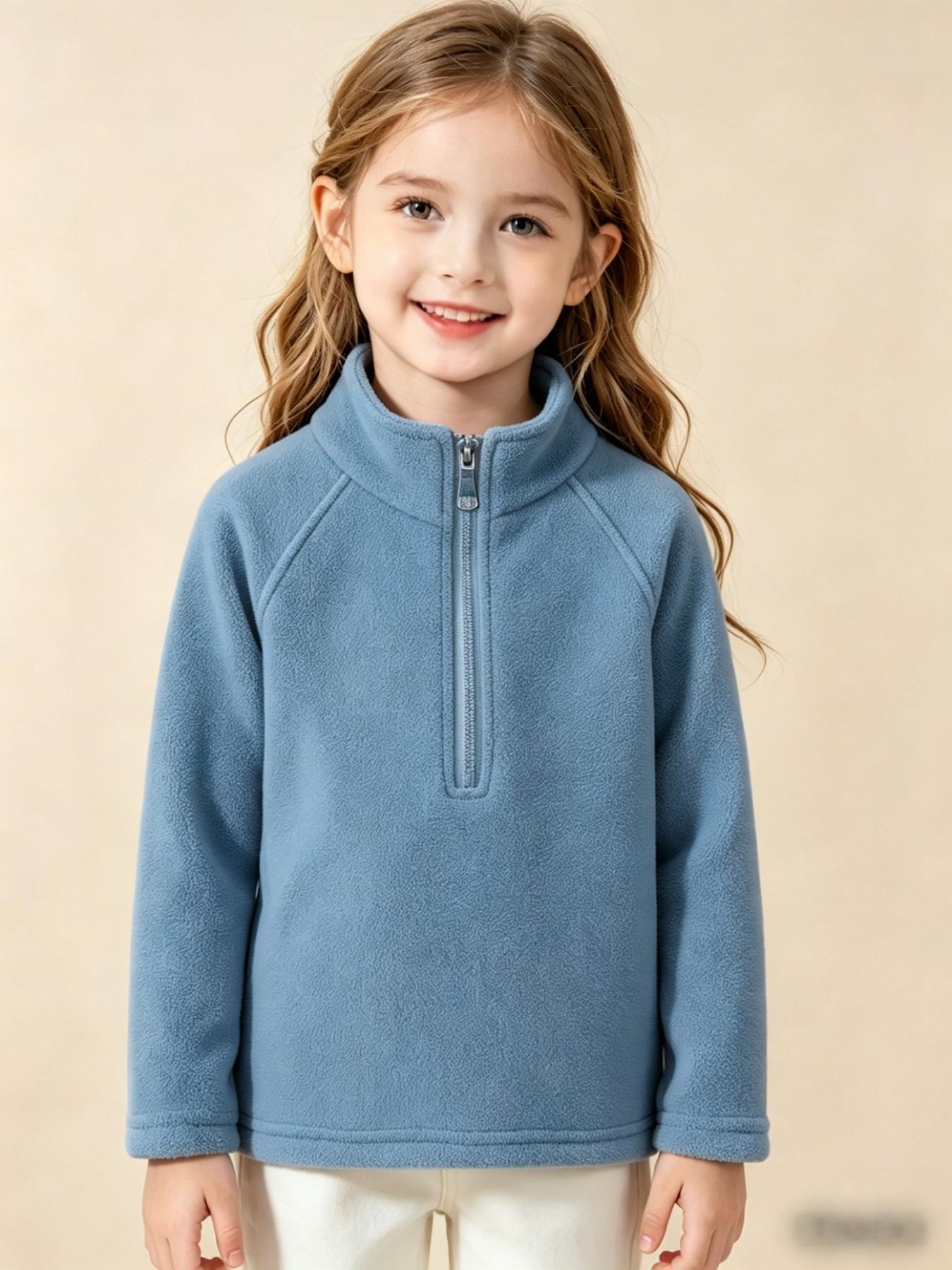 Unisex Kids Sweatshirt, Warm Casual Top, Polyester Fabric, Solid Color Design, Spring & Fall Wear, Suitable for Ages 1-8 Years