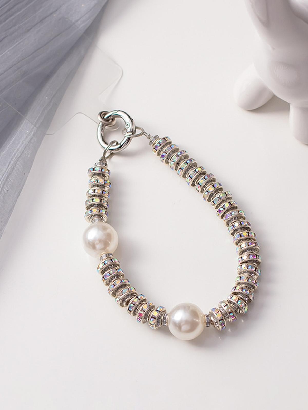 Luxury Pearl & Rhinestone Bag Charm, Sparkling Crystal Faux Pearl Handbag Pendant, Aesthetic Phone Wristlet Keychain Accessory, Perfect Birthday Christmas Valentine's Day Gift for Women Girls, Trendy Bag Decor for Tote Backpack