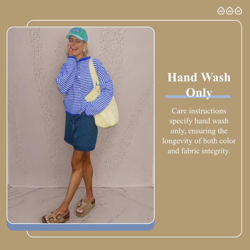 Women's Striped Cardigan, Casual Long Sleeve Knitwear for Fall & Winter, Women's Fashion Knit Clothing for Daily Wear