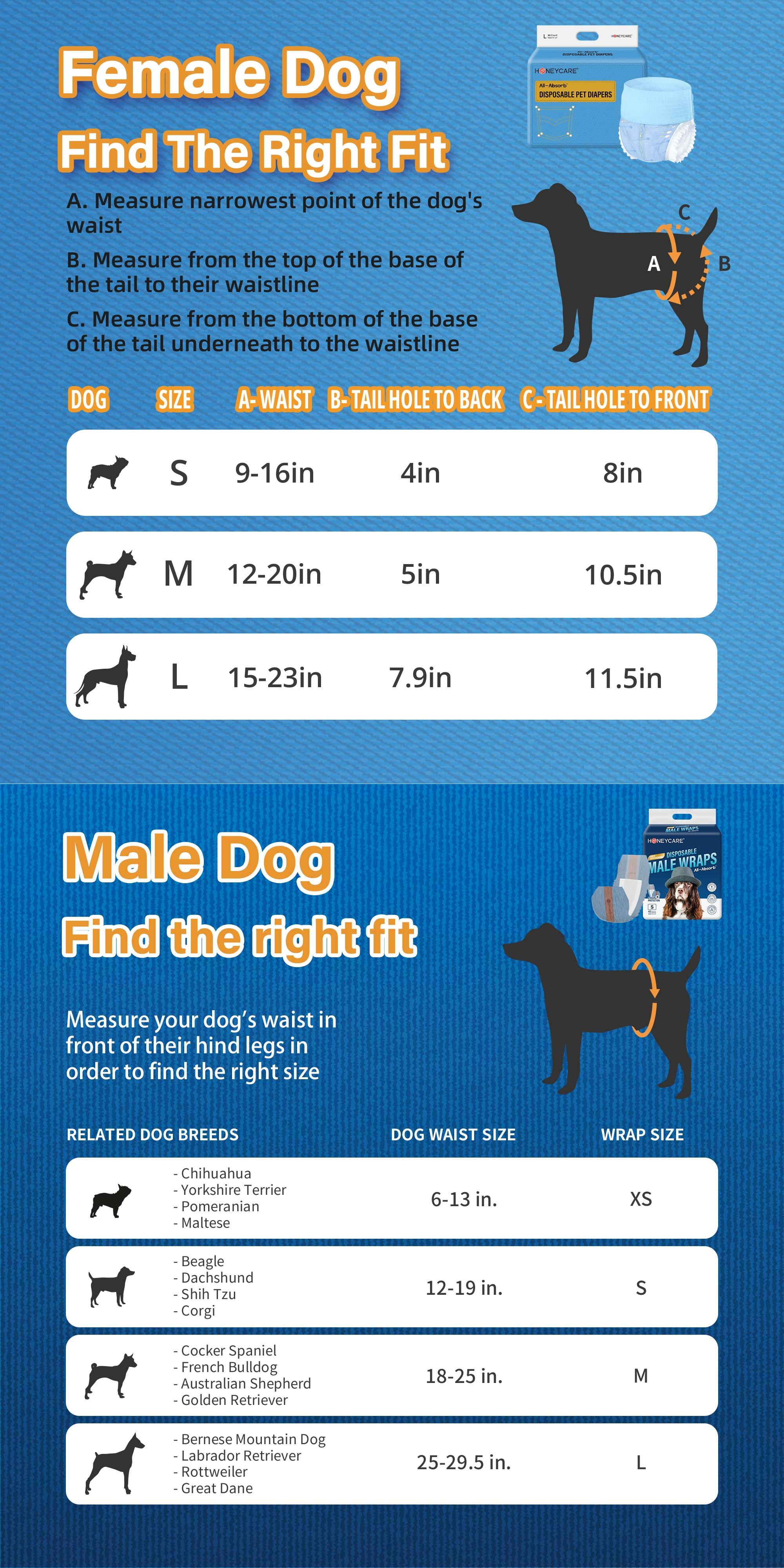 [B]HONEYCARE : Disposable Female Male Dog Diapers Wraps, Super Absorbent, Breathable, Wetness Indicator, Cute Suspenders Design,1 Pack