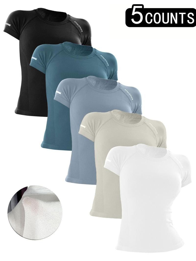 Sporty Women's Letter Print Raglan Sleeve Sports Tee, Breathable Round Neck Short Sleeve T-shirt for Yoga Gym Workout Running, Ladies Sportswear for All Seasons