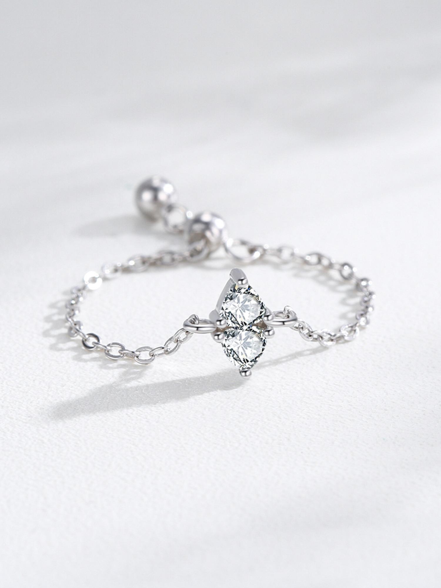 925 Sterling Silver Fashion Zircon Chain Adjustable Ring, Wedding Engagement Jewelry for Women, Trendy All-match & Exquisite Jewelry for Birthday Gift, Wedding Promise Rings