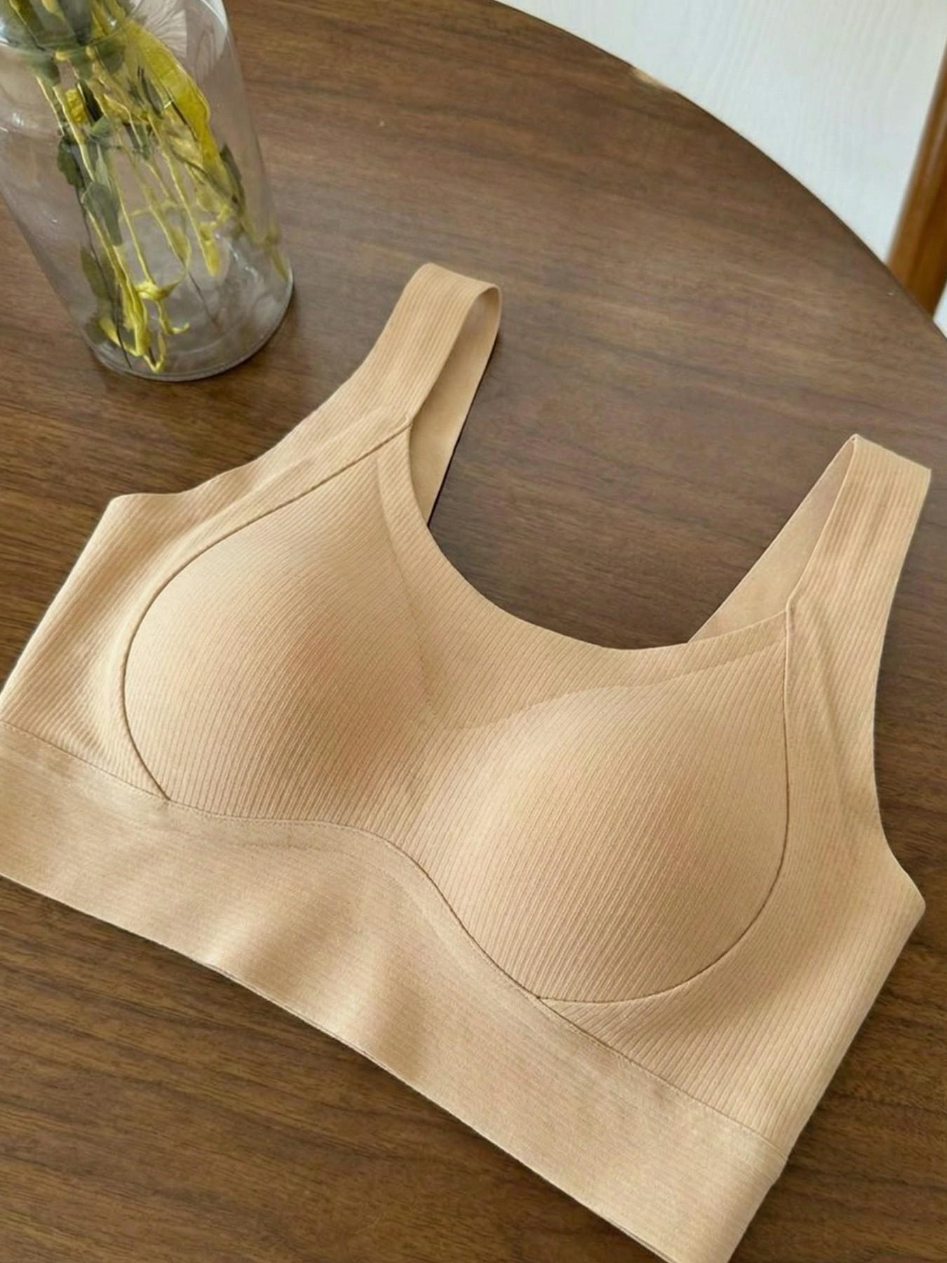 Ribbed Wirefree Bra, Push Up & Anti-Sagging, Wide Strap Backless Camisole Bralette, Minimizer for Large Bust, Side Support for Back Fat, Sports & Sleep Bra, Naked-Feel Breathable Skin-Friendly Layering Top