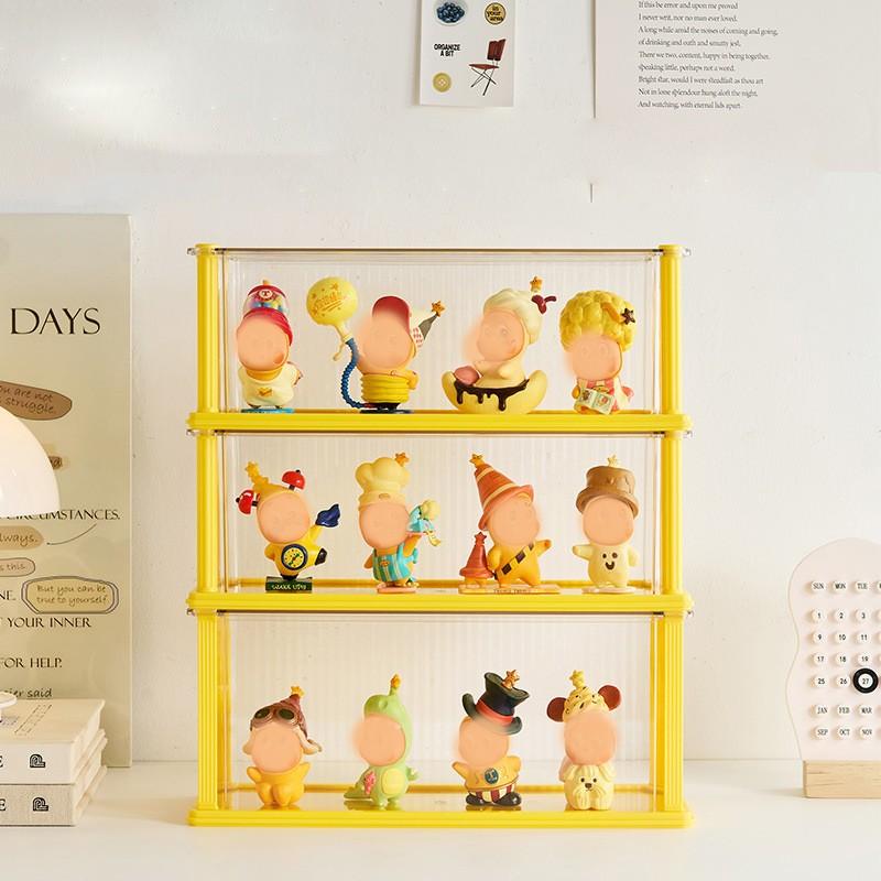 Desktop Storage Box Display Case, Roman Column Style, Stackable, Dustproof Moisture-Proof, Doll Figure Collection Showcase