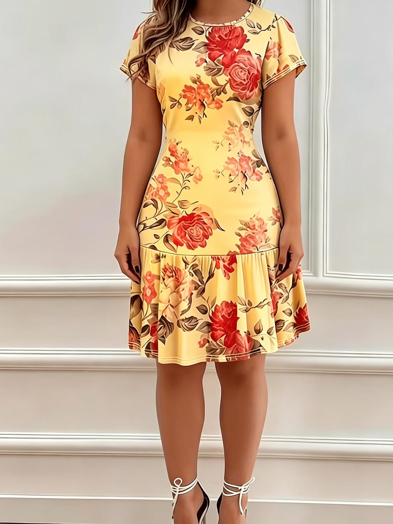 Summer Women's Casual Full Print High Elasticity Dress, Comfortable and Stylish, Perfect for Daily Wear, Trendy and Versatile Design