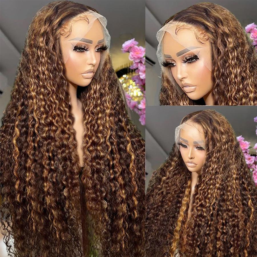 Pizazz Hair 4/30 Highlight Ombre Lace Front Wig Human Hair 13x5/13x6 Deep Wave Honey Blonde Pre Plucked HD Transparent Lace Frontal Wigs 220% Density Deep Wave Wigs