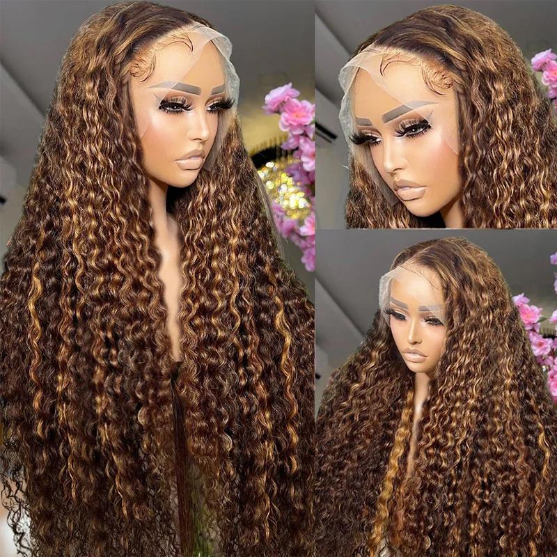 Pizazz Hair 4/30 Highlight Ombre Lace Front Wig Human Hair 13x5/13x6 Deep Wave Honey Blonde Pre Plucked HD Transparent Lace Frontal Wigs 220% Density Deep Wave Wigs