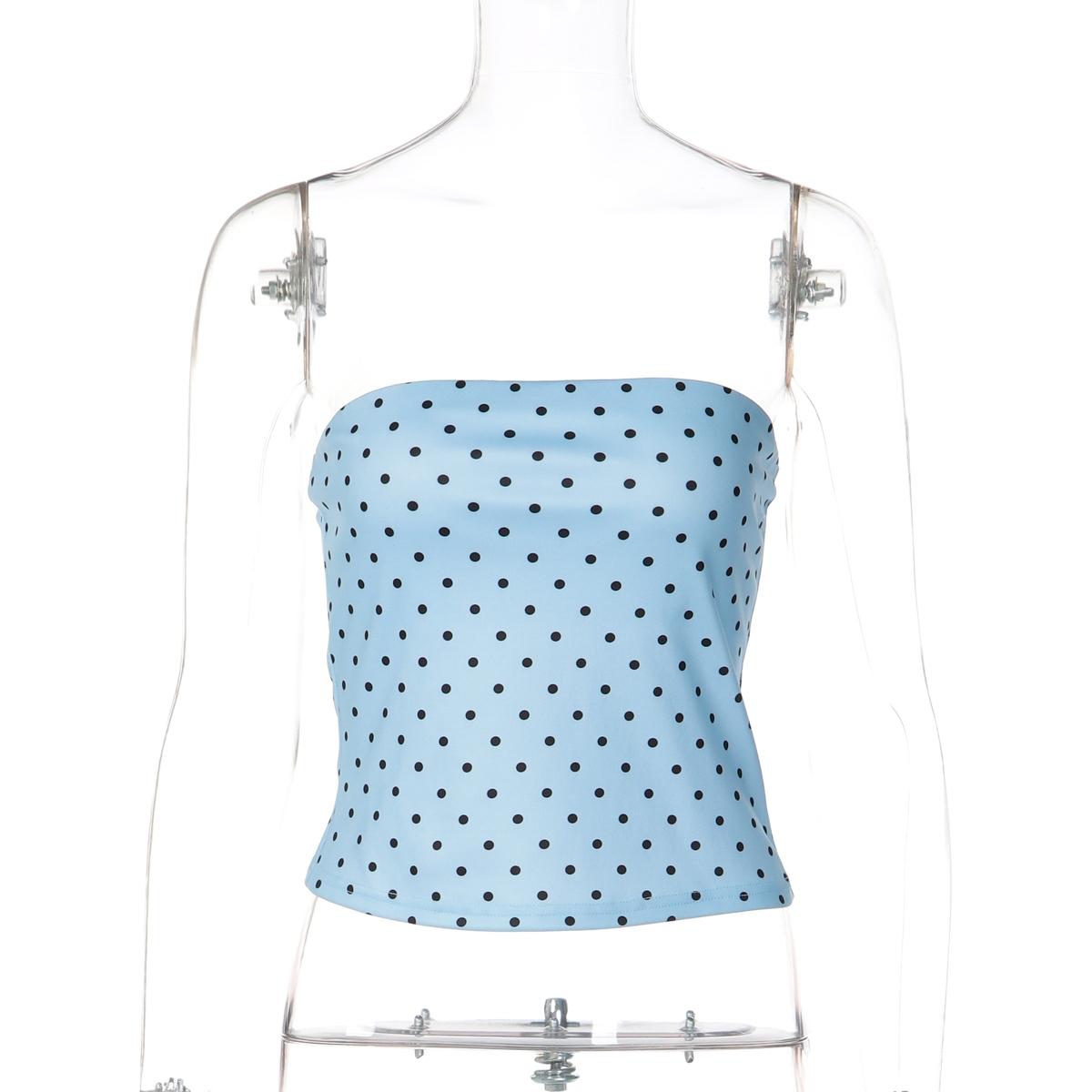 Women Summer Sleeveless Strapless Party Club Beach Vacation Polka Dot Tube Tops