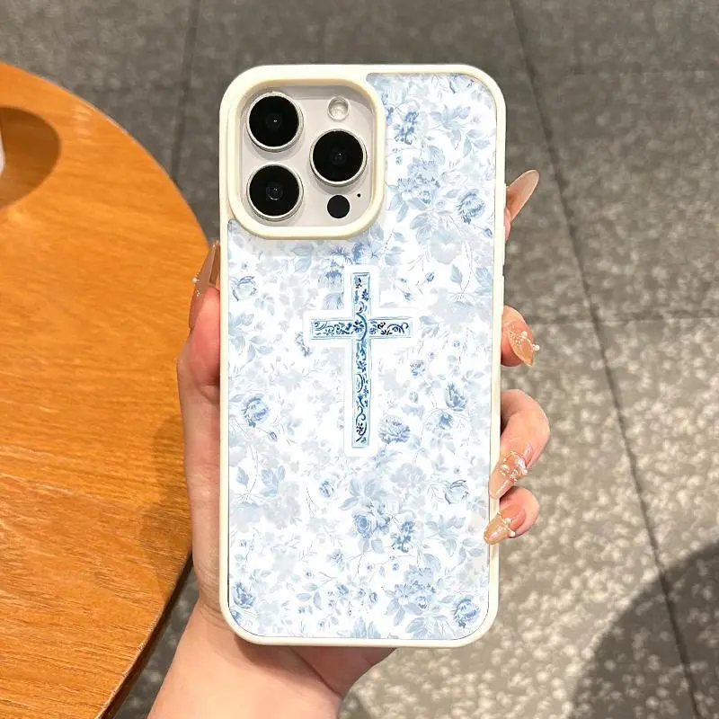 Premium Magnetic Flower Cross Design Casing for iPhone 11/12/13/14/15/16 Pro Max, MagSafe Ready, Shockproof Protection, Ultra-Thin Anti-Fall Phone Accessories, QXE352 Smartphone Cover