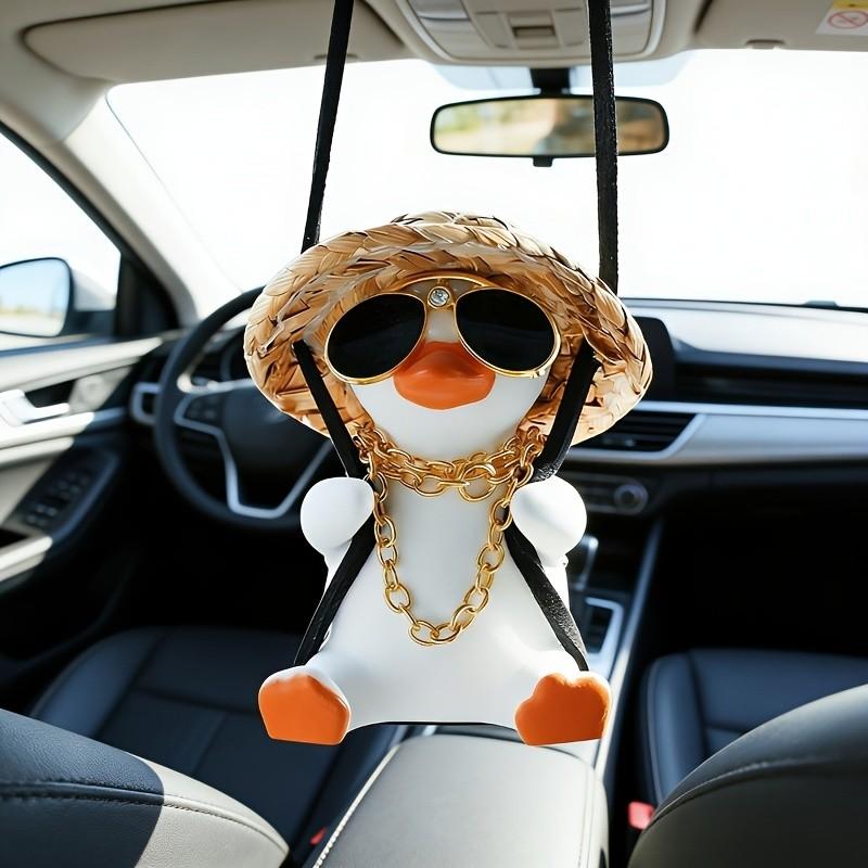 Cute Duck Car Pendant, Expressive Eyes, Rearview Mirror Decoration, Safe Hook, Birthday/valentine Gift for Drivers, Durable Interior Accessory