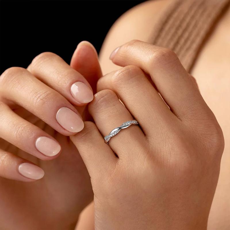 EAMTI 925 Sterling Silver Cubic Zirconia Woven Twisted Rope Full Eternity Stackable Ring Wedding Bands for Women