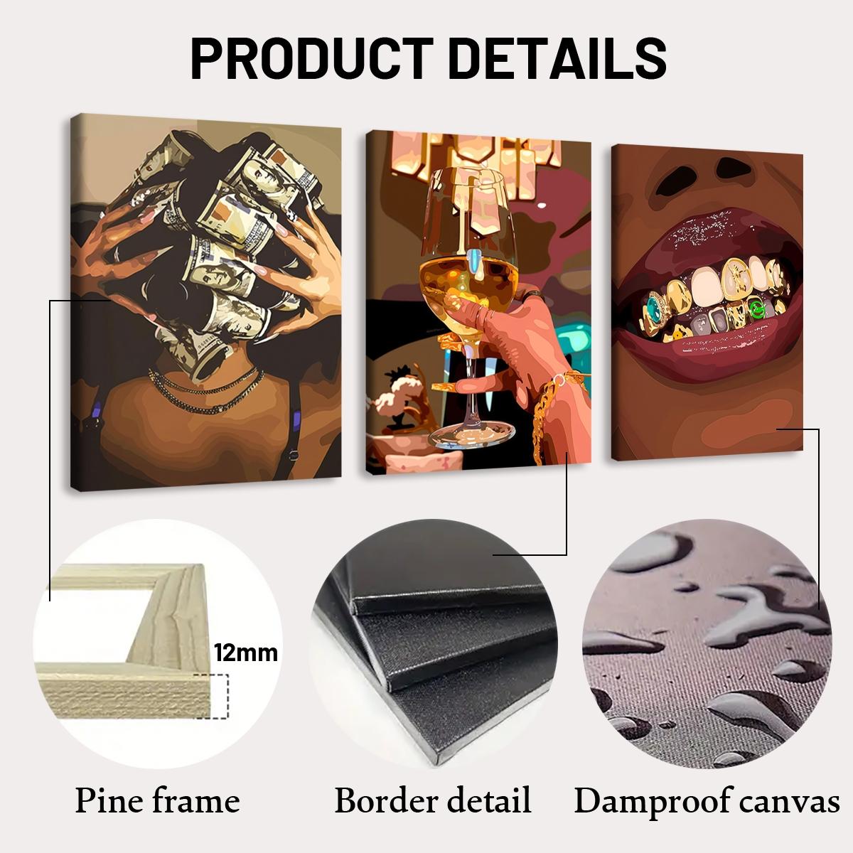 3 count wooden frame canvas, luxury female figure poster, Fashion female decorative art, exquisite mural, fashion bedroom decoration, Modern home Decoration, living room and corridor wall Decoration, HD, waterproof, art