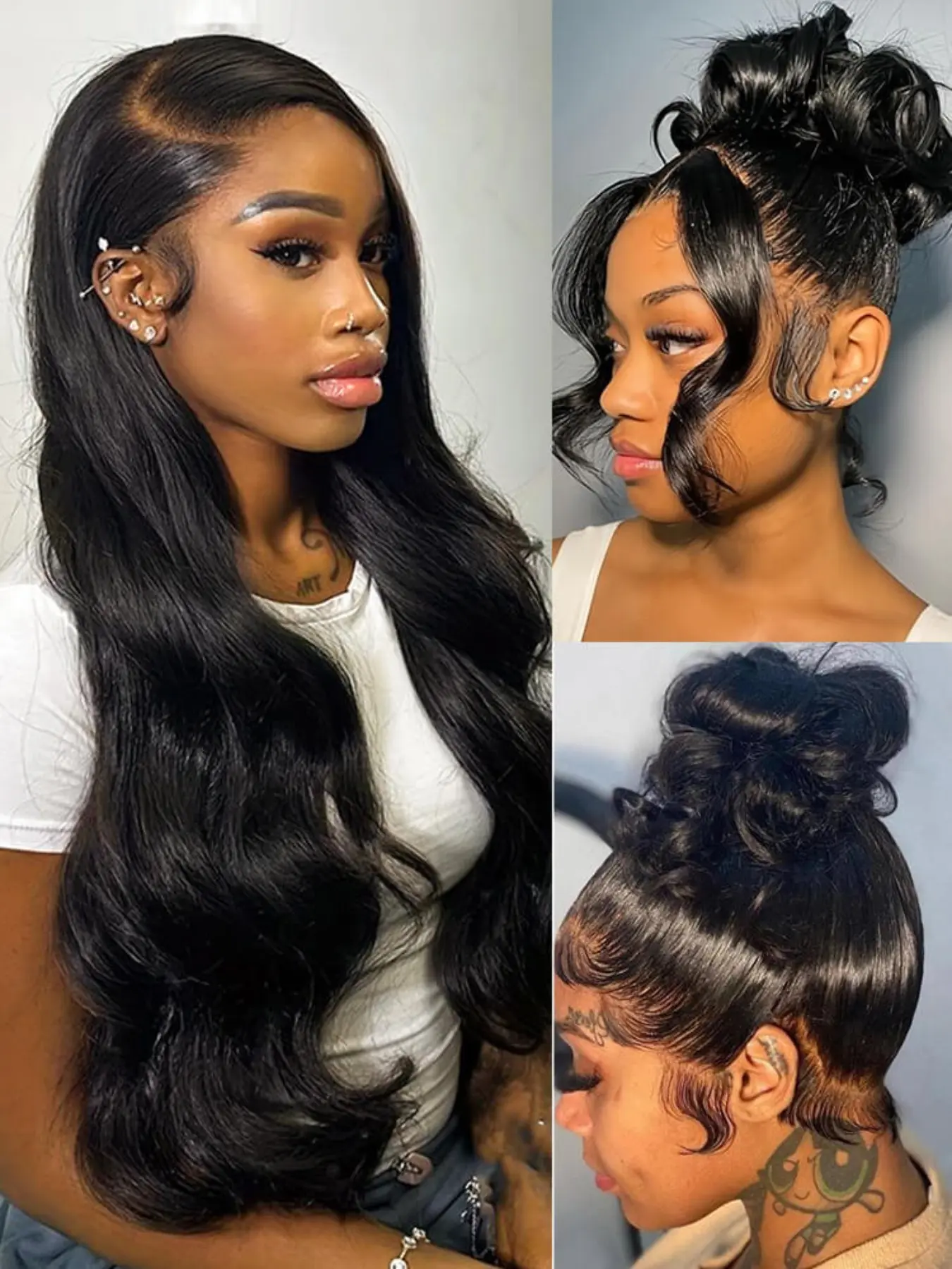 Body Wave Pre-Plucked 360 Frontal Drawstring Wigs Wavy Lace Front Synthetic Wig, Glueless Lace Wigs, No Glue Design, Heat Resistant Fiber, Hairline, Ideal Gift for Girlfriend