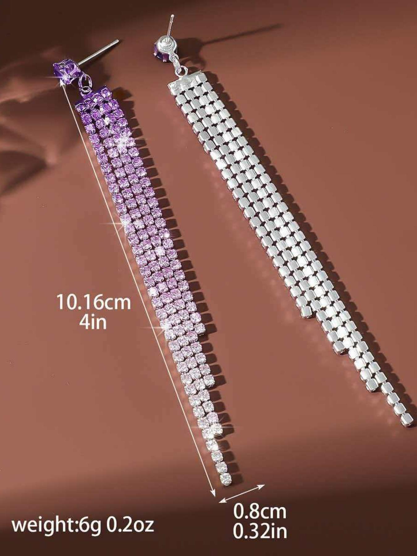 Luxury Long Tassel Rhinestone Earrings for Women, Gradient Crystal Fringe Drop Earrings, Sparkling Dangle Earrings, Party Prom Wedding Accessories