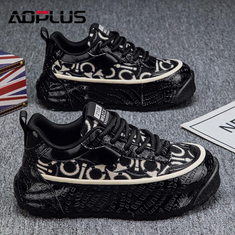 AOPLUS Men's Graphic Sneakers – Stylish Black & White Print Shoes for Bold Fashion