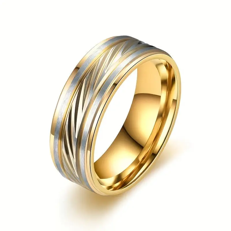 Ladies Complex Double Line Beveled Ring, Brushed Metal Texture Wedding Ring, Comfortable Fit for Men And Women'S Daily Additions - Durable, Affordable And Luxurious Jewelry Gifts, Suitable for Anniversaries, Engagements