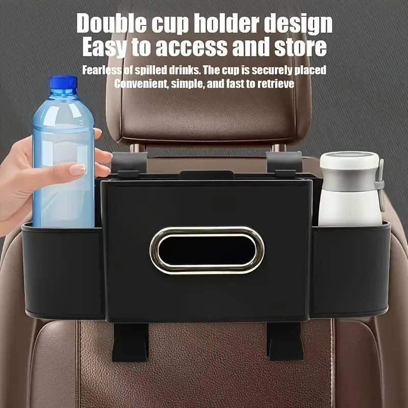 Car seat rear storage box - fashionable and practical, suitable for family adventures - cup holder, tissue box and hook - perfect for young people, road trips and travels