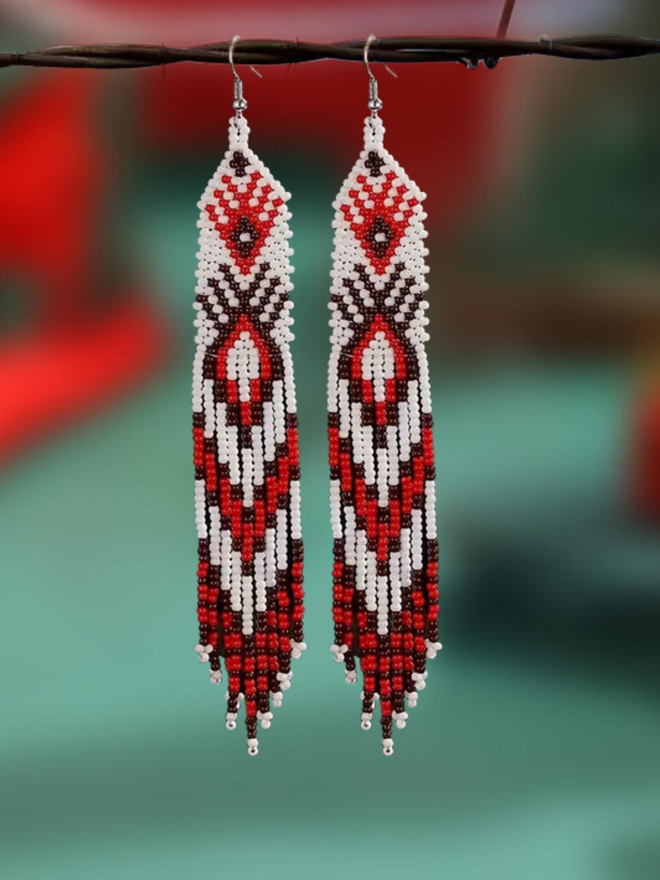 Handmade Beaded Earrings, Long Women's Beaded Earrings, Totem Blessing Earrings, Dangling Earrings in Multiple Colors, Bohemian Style, Summer Jewelry