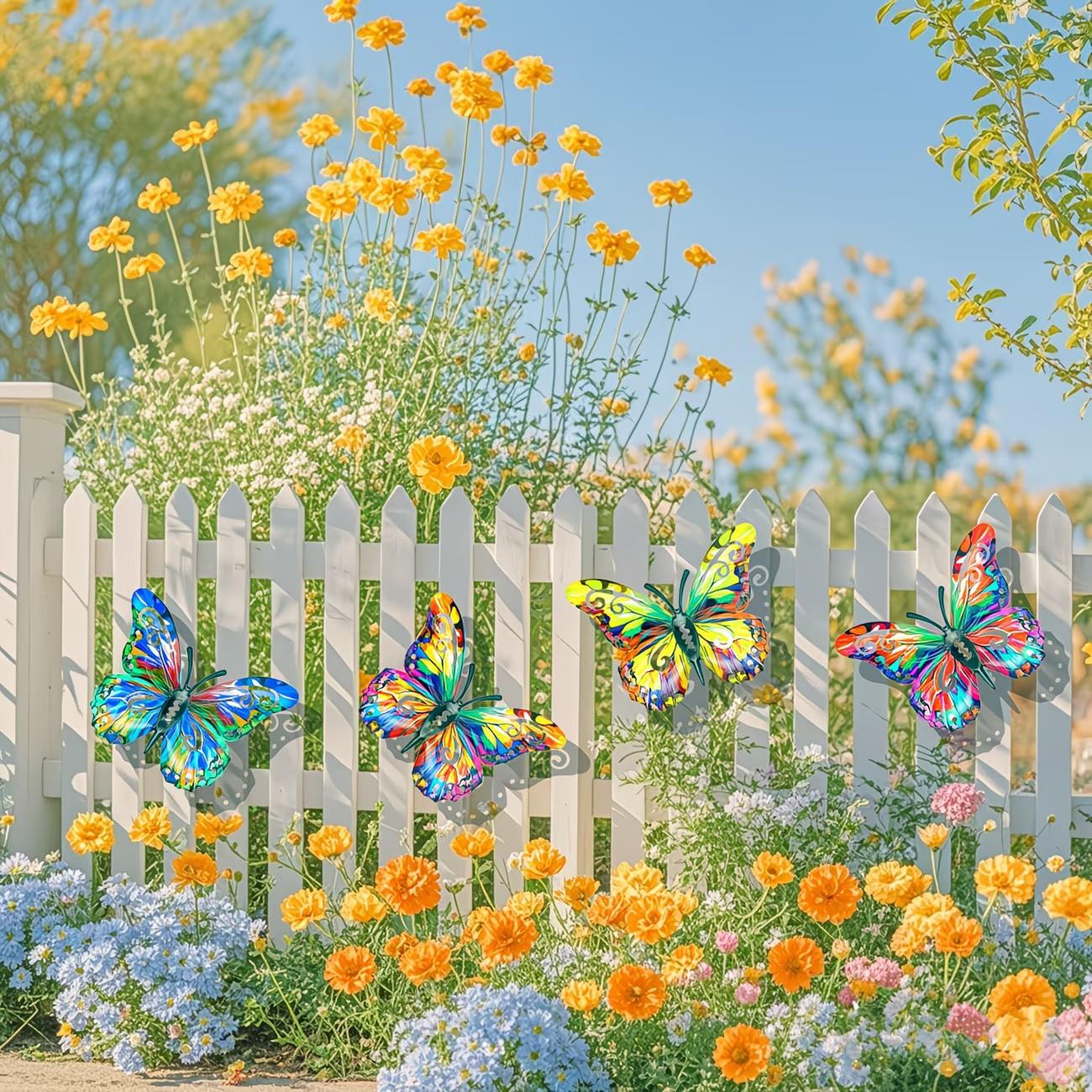 4pcs Colorful Metal Butterfly Wall Art Wings, Moving Metal Butterfly Statue Decor, Outdoor Garden & Patio Decoration, Ideal Gift