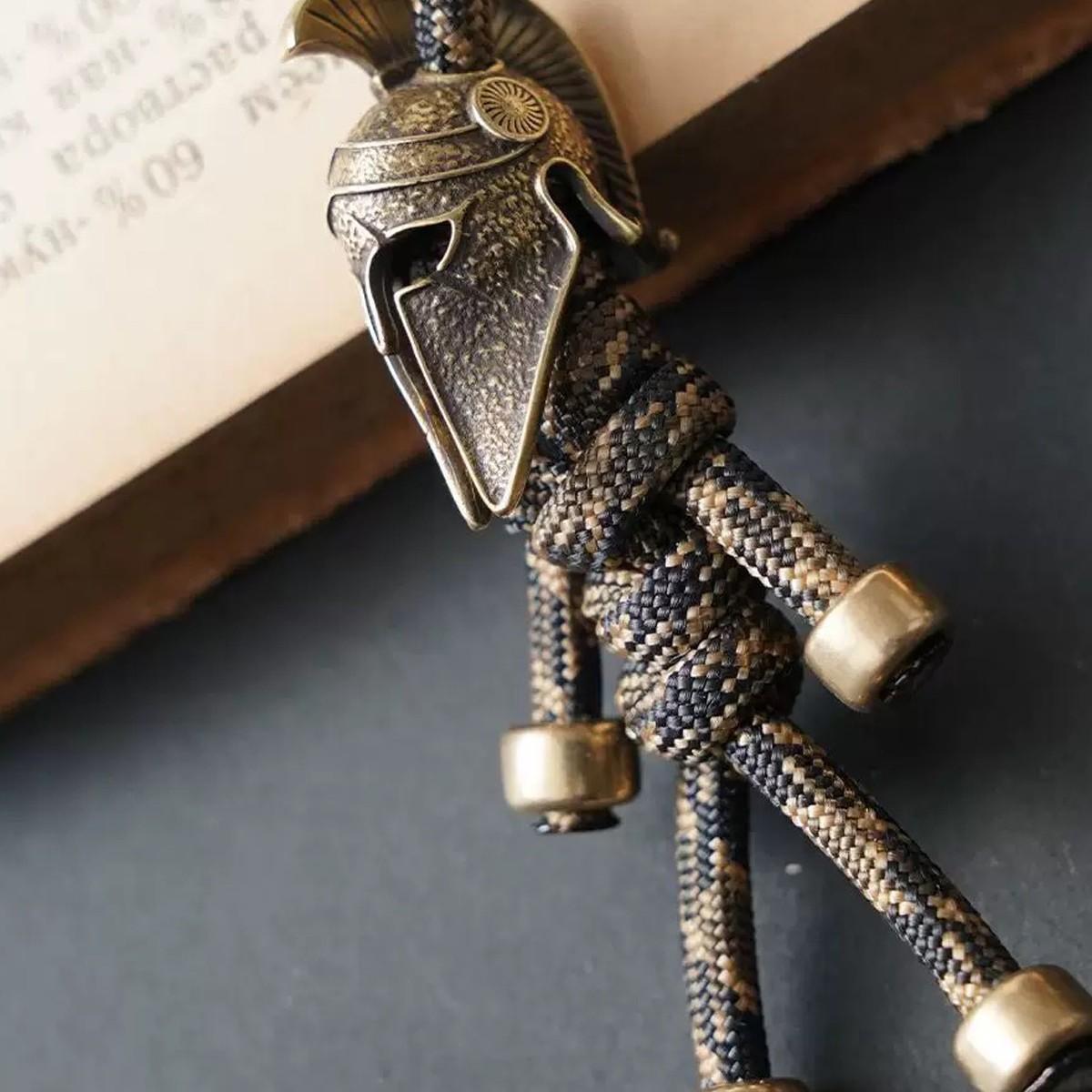 Spartan Warrior Paracord Keychain 2 Pack, Vintage Brass Helmet, Tactical Edc Car Key Holder, Outdoor Camping Gift for Men