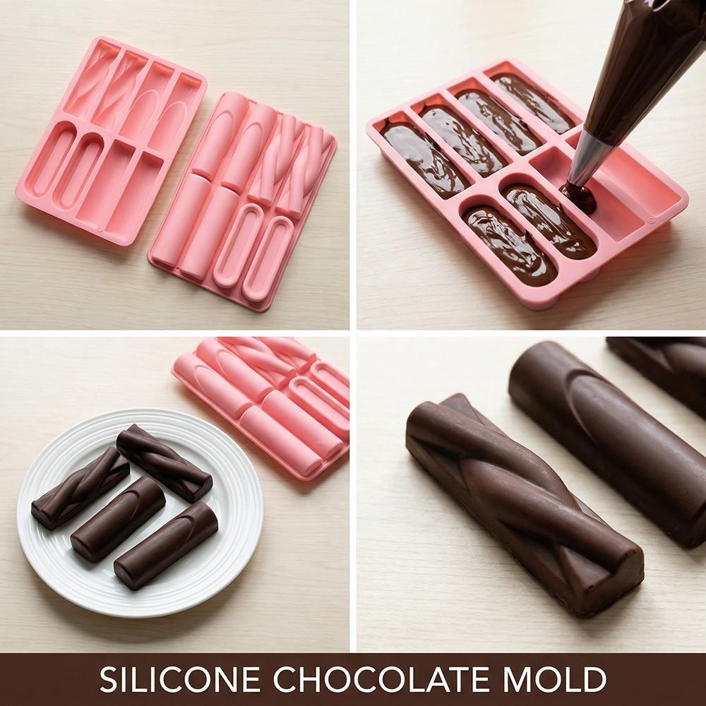 3pcs 8-Cavity Long Rectangle Silicone Cake Molds, 3D Chocolate Cream Cake, Brownie, French Dessert Mold, Baking Tools