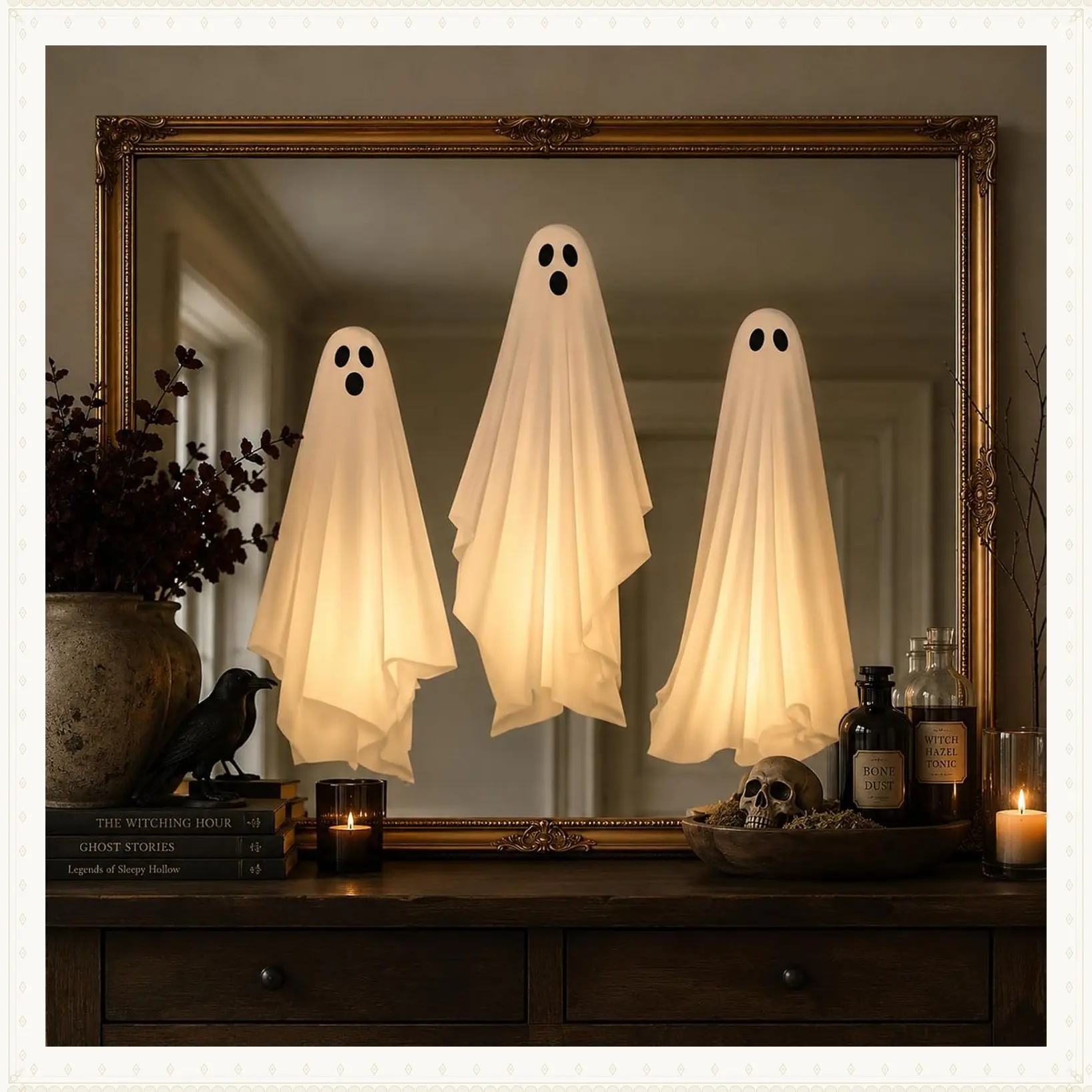Halloween Decorations Window Clings Decor, 3 Pcs Large White Ghost Decal for Mirror Silhouette Halloween Window Decals Indoor, School Home Office Party Supplies for Glass Windows, 3 SheetsGift