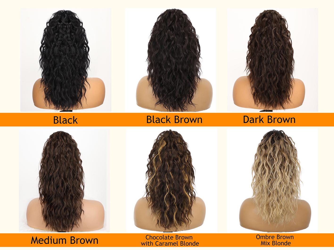 [KooKaStyle]  Black Brown Ponytail Extension 18" Curly Pony Tail Clip in Claw Ponytail Fluffy Natural Looking Synthetic Hairpiece for Women