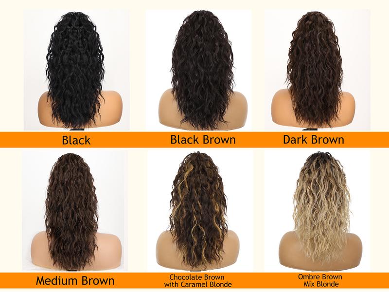 [KooKaStyle]  Black Brown Ponytail Extension 18" Curly Pony Tail Clip in Claw Ponytail Fluffy Natural Looking Synthetic Hairpiece for Women