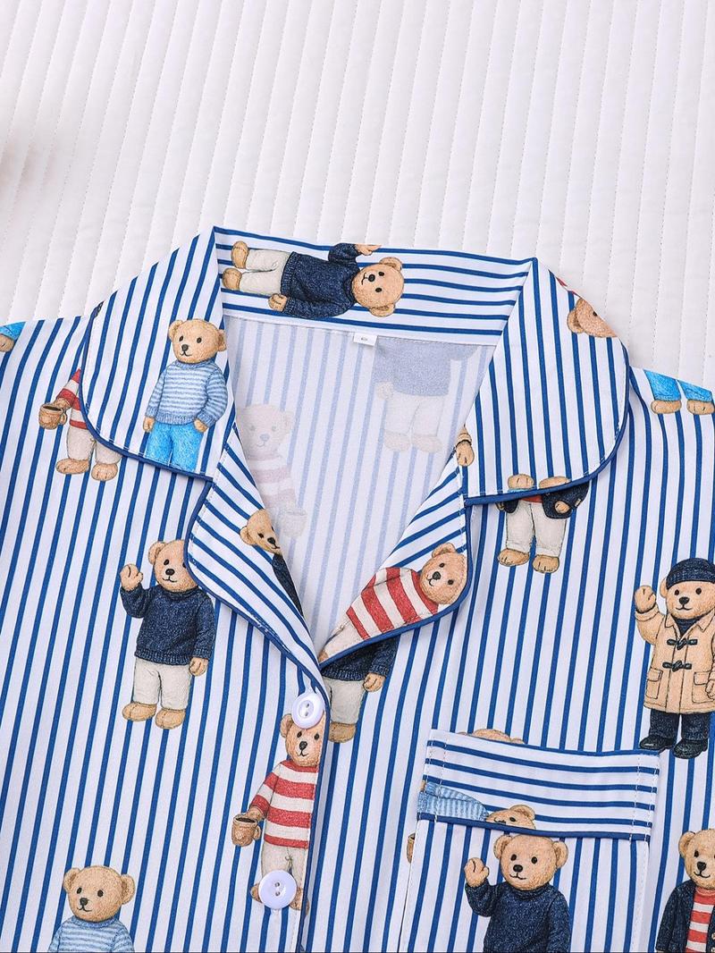 Women's Fall & Winter Pajama Set, Bear Print Sleepwear, Casual Long Sleeve Shirt and Elastic Pants, Soft and Stretchy Fabric