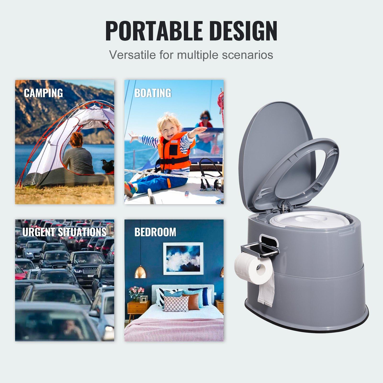 VEVOR Polypropylene (PP Plastic) Portable Camping Toilet, 300 lbs Capacity Porta Potty with 1.3 Gal Detachable Inner Bucket, Removable Washable Paper Holder, Non-Slip Commode, Double Cover, Side Handles, Odorless for Adults/Kids, Camping/Travel