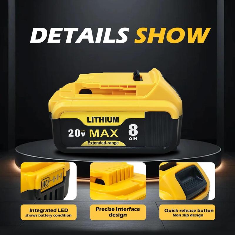 2 Pcs 8000 Mah For Dewalt 20v Batteries  Suitable For Electric Drills, Hair Dryers, Grinders, Car Washers, Etc.! Auto Repair Tools, Gardening Tools, Renovation Tools And Other Tools Of The Same Brand Can Be Used