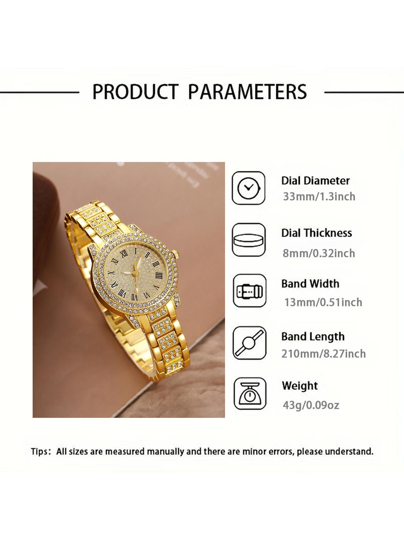 2-piece set of ladies' diamond-encrusted Roman numeral watch and bracelet