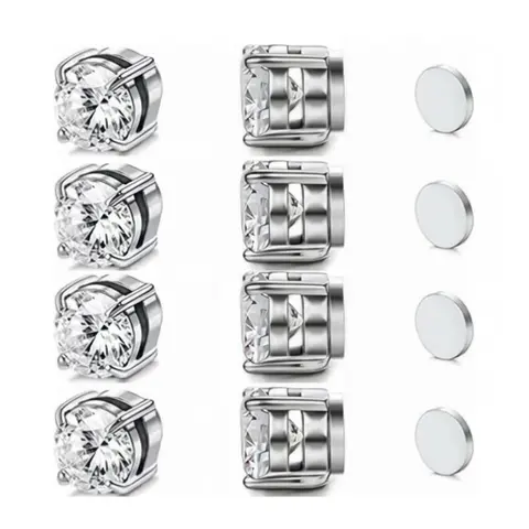 Men's 6mm/8mm Stainless Steel Non-Piercing Studs with Casual Earring Clip - Unisex Clip Earrings, AAA+ CZ Shine, Hypoallergenic Lead-Free Tarnish-Resistant Metal Jewelry for Daily Wear