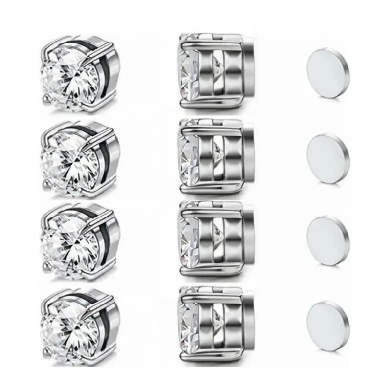 Men's 6mm/8mm Stainless Steel Non-Piercing Studs with Casual Earring Clip - Unisex Clip Earrings, AAA+ CZ Shine, Hypoallergenic Lead-Free Tarnish-Resistant Metal Jewelry for Daily Wear