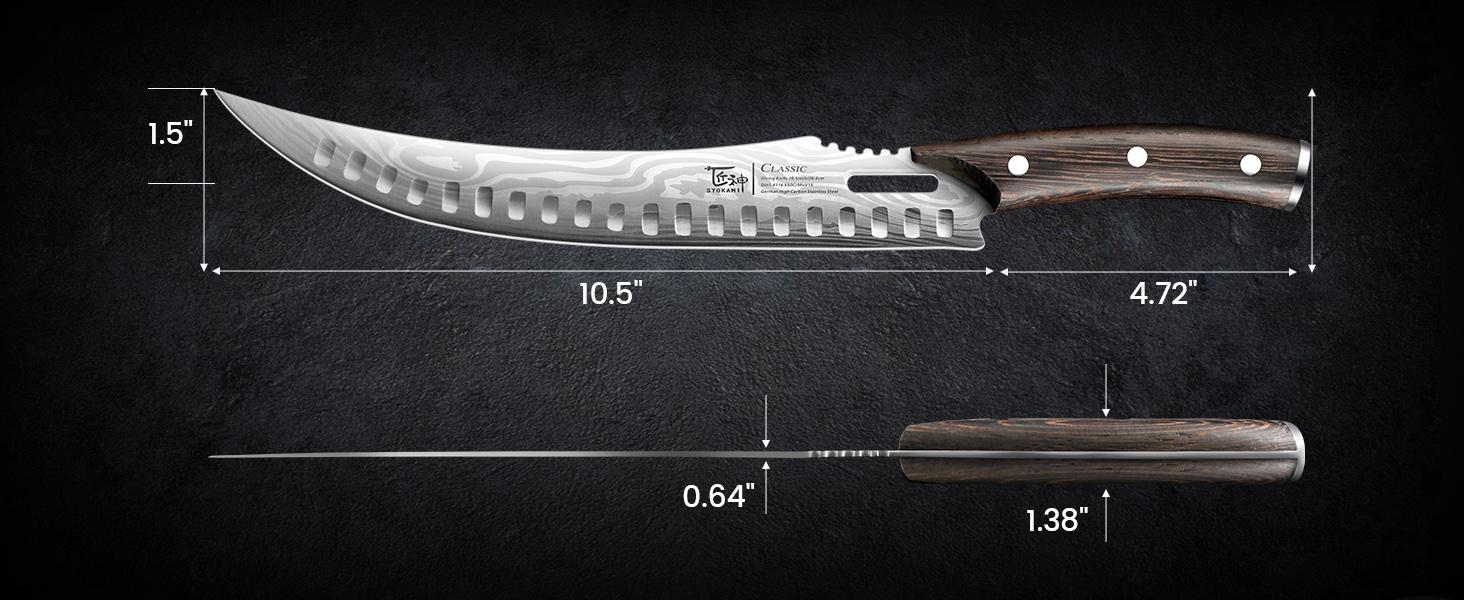 【TikTokShopJumpstart】SYOKAMI Stainless Steel Butcher Knife, 10.5 Inch High Carbon Japanese Style Carving Knife with Wood Full Tang Wooden Handle, Damascus Pattern Cooking Knives, Razor Sharp Breaking Kitchenware with Gift Box Ideal for Valentine's Day